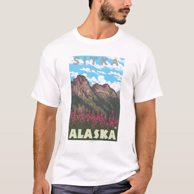 T-shirt Fireweed et montagnes - Sitka, Alaska (Devant)