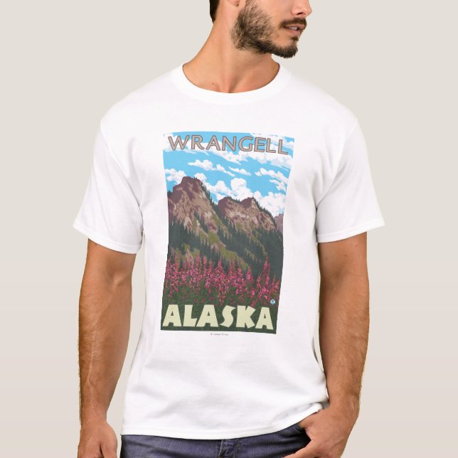 T-shirt Fireweed et montagnes - Wrangell, Alaska (Devant)