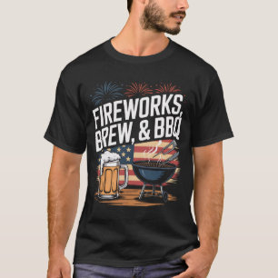 T-shirt Fireworks, Brew & BBQ 4 juillet patriotique