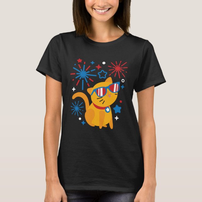 T-shirt Fireworks Meowica 4th Of July USA Flag Merica Cat (Devant)