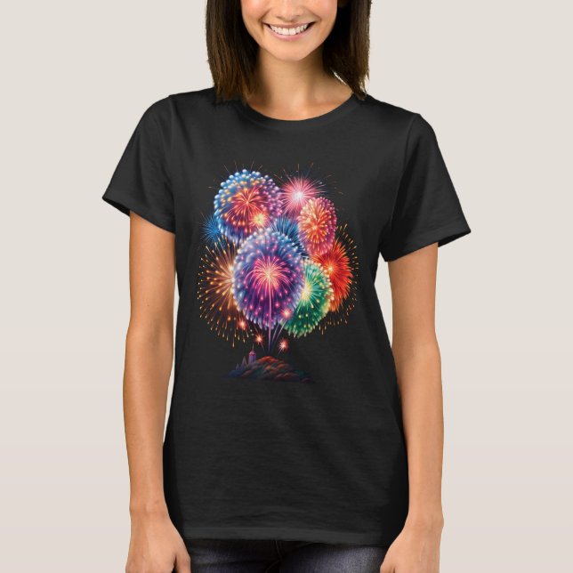 T-shirt Fireworks New Year's Eve Party Long Sleeve  (Devant)
