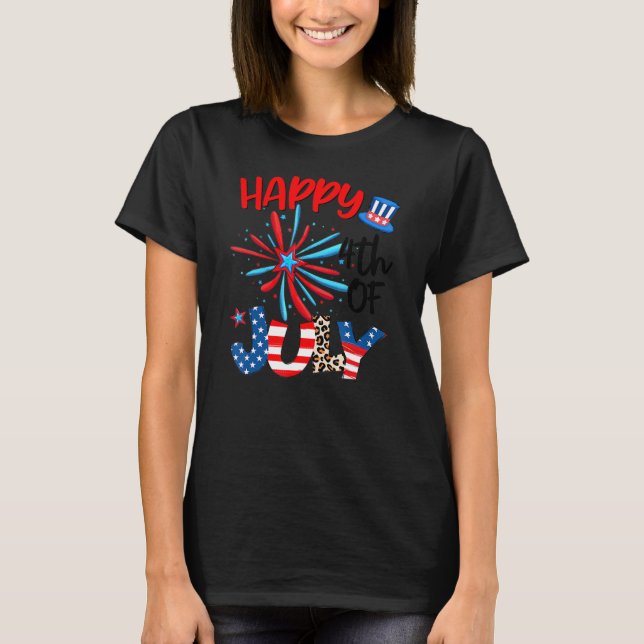T-shirt Fireworks Star Leopard Firework American Happy 4e (Devant)