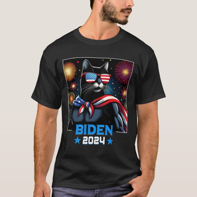 T-shirt Fireworks Us Président Biden 2024 Chat noir (Devant)