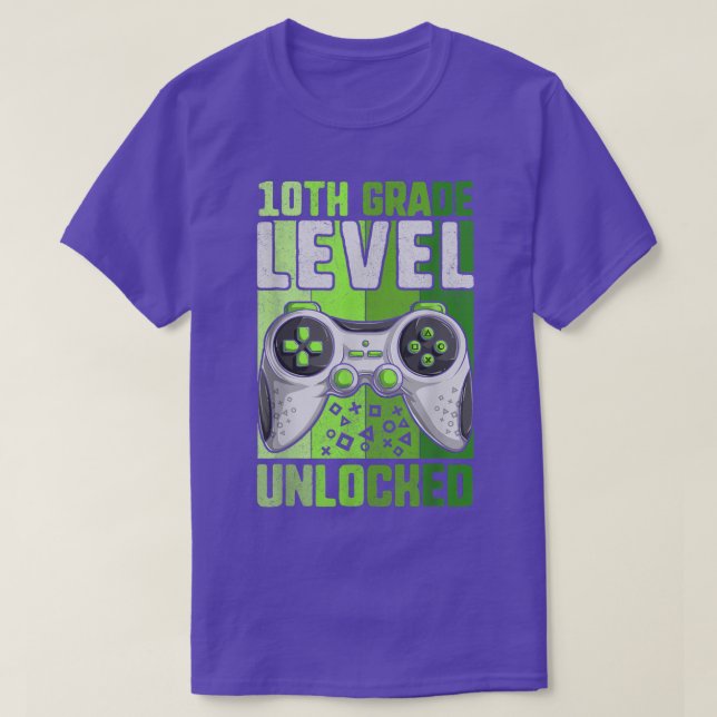 T-shirt First Day Of 10th Grade Level Unlocked  Boy Video  (Design devant)