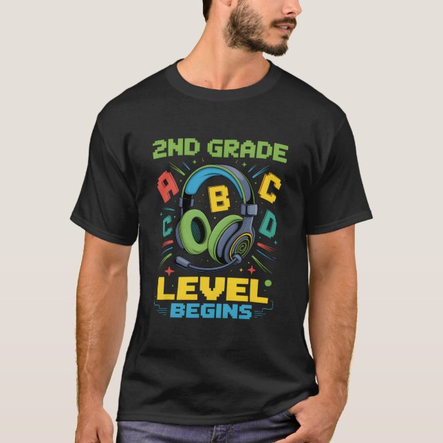 T-shirt First Day Of 2nd Grade Level Begins Shirt Gamer Bo (Devant)