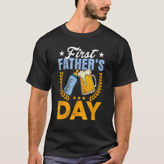 T-shirt First Father s Day  Beer Baby Bottle Dad Daddy Men (Devant)