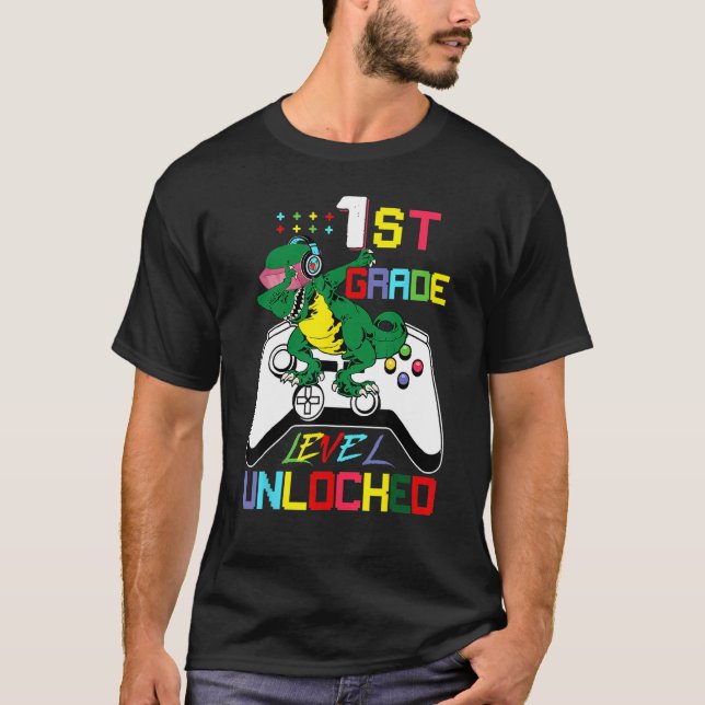 T-shirt First Grade Dinosaur Dabbing Video Game Back To Sc (Devant)