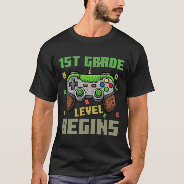 T-shirt First Grade Level Begins Gamer Boys Kids Ck To Sch (Devant)