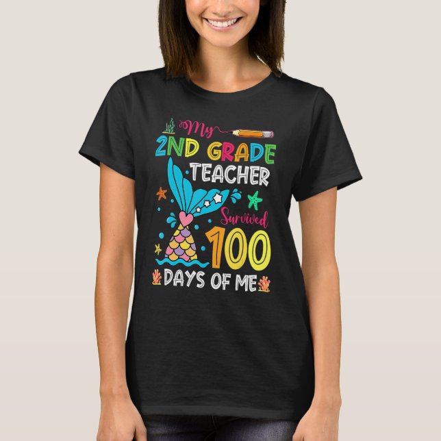 T-shirt Fish Tail 2nd Grade Teacher Survived 100 Days Of M (Devant)