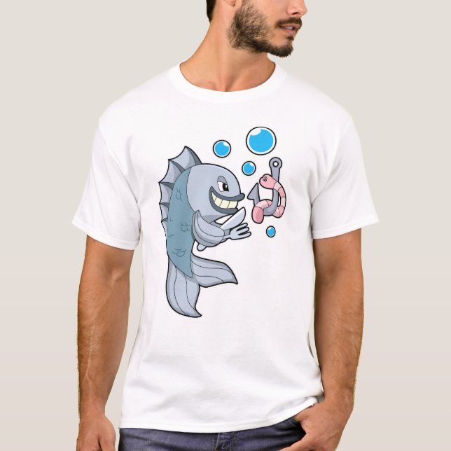 T-shirt Fish with Fish hook & Worm (Devant)