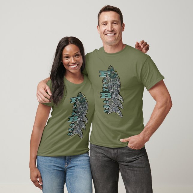 T-shirt FishBone avec texte vertical (Unisexe)