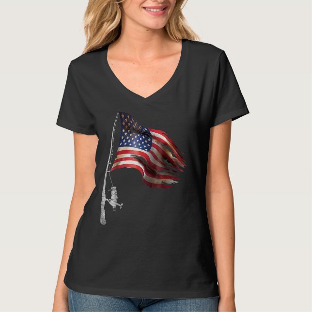 T-shirt Fishing American Flag Fisherman Patriotic Day 4th  (Devant)