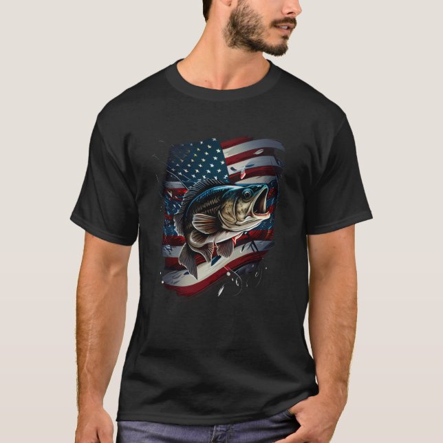 T-shirt Fishing and an American Flag Largemouth Bass  1 (Devant)