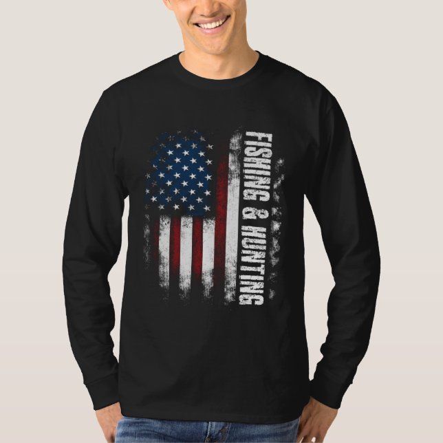 T-shirt Fishing and Hunting American Flag Fisherman Hunter (Devant)