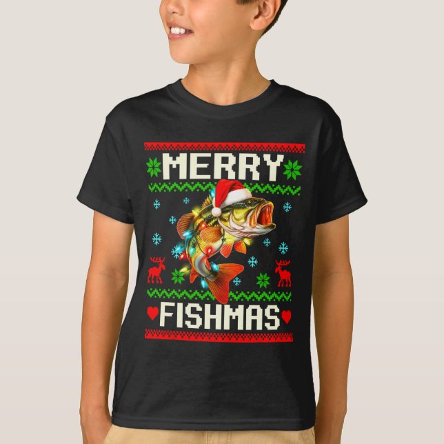 T-shirt Fishing B Fish Merry Fishmas Fisherman Ugly Christ (Devant)