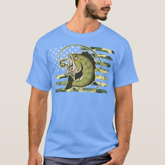 T-shirt Fishing Camouflage American Flag Bass Fish Fisherm