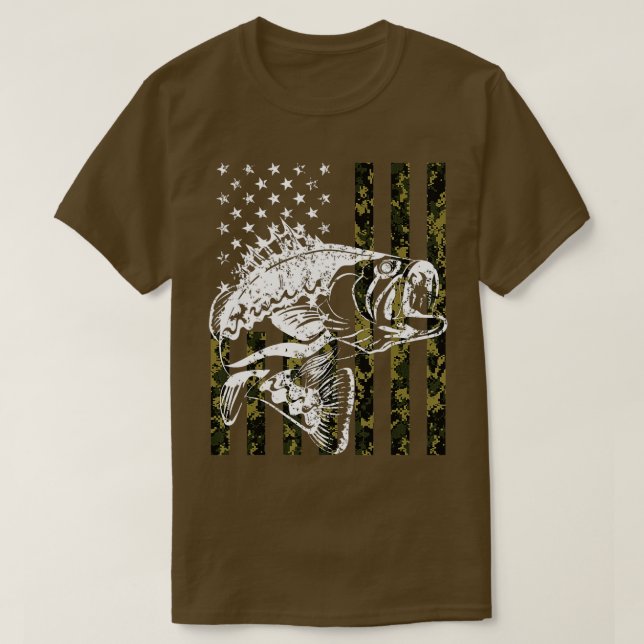 T-shirt Fishing Camouflage American Flag Fish Bass Fish Fi (Design devant)