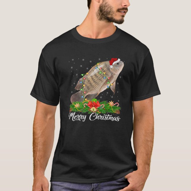 T-shirt Fishing Lover Matching Santa Hat Tilapia Fish Chri (Devant)