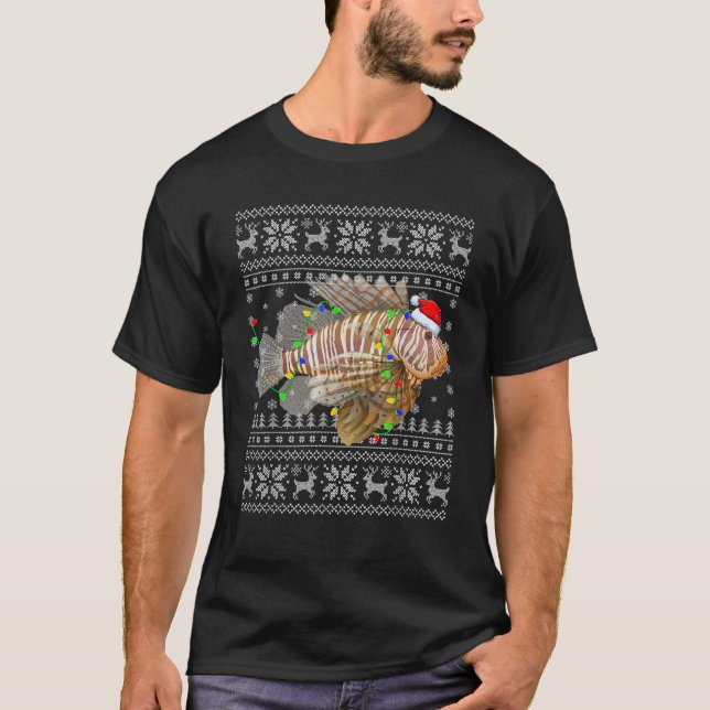 T-shirt Fishing Xmas Lighting Santa Ugly Lionfish Christma (Devant)