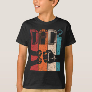T-shirt Fist Bump Papa carré Retro Père de deux enfants Gr