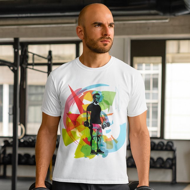 T-shirt Fitness Abstrait Art of Man Lifting Dumbbells (Créateur téléchargé)