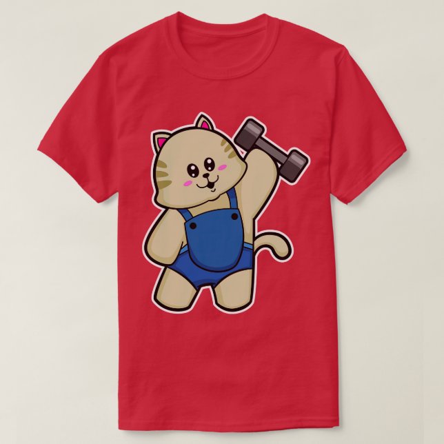T-shirt Fitness au chat avec Dumbbell 1 (Design devant)