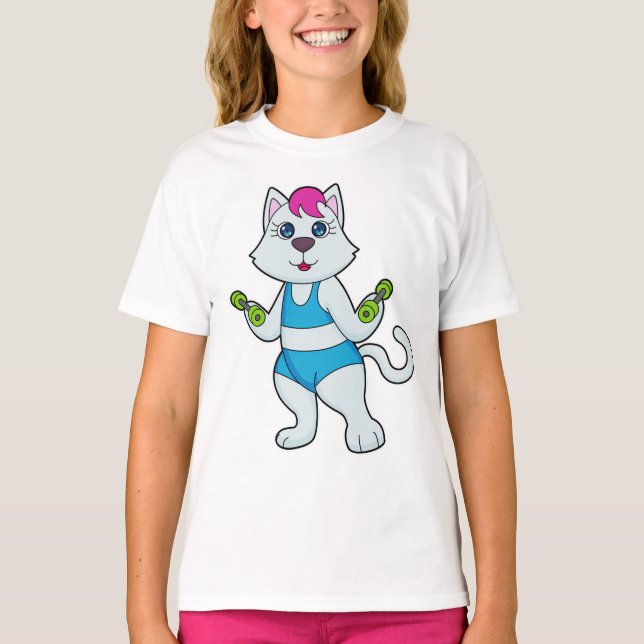 T-shirt Fitness Cat Dumbbell (Devant)