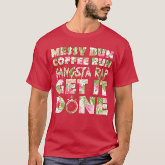 T-shirt Fitness Floral Print Messy Bun Hair Coffee Run fam