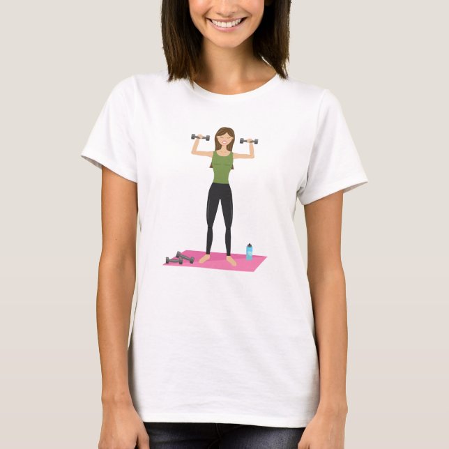 T-shirt Fitness Girl Illustration Poids Lifting Workout (Devant)