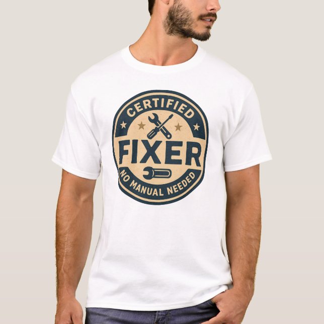 T-shirt Fixateur certifié - Insigne de réparation Vintage (Devant)