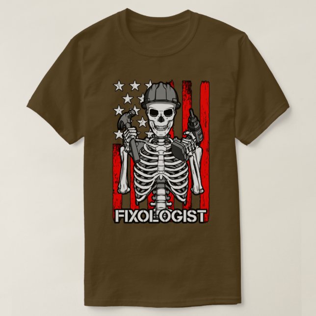 T-shirt Fixologiste Gothique Squelette USA Drapeau de trav (Design devant)
