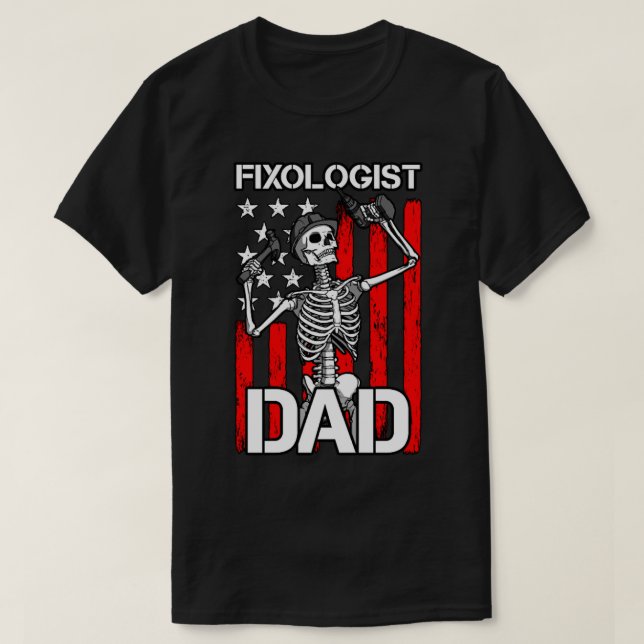 T-shirt Fixologue Papa Skeleton USA Drapeau Carpe de trava (Design devant)