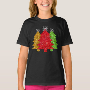 T-shirt Flacon de neige de l'arbre de Noël rouge étincelan