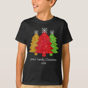 T-shirt Flacon de neige de l'arbre de Noël rouge étincelan