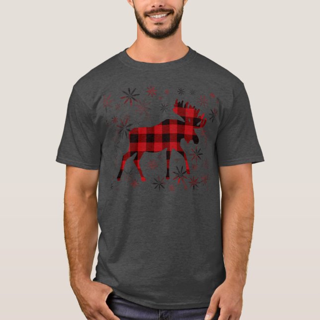 T-shirt Flacon de neige des plaids rouges de l'orignal de  (Devant)