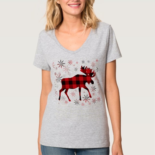 T-shirt Flacon de neige des plaids rouges de l'orignal de  (Devant)
