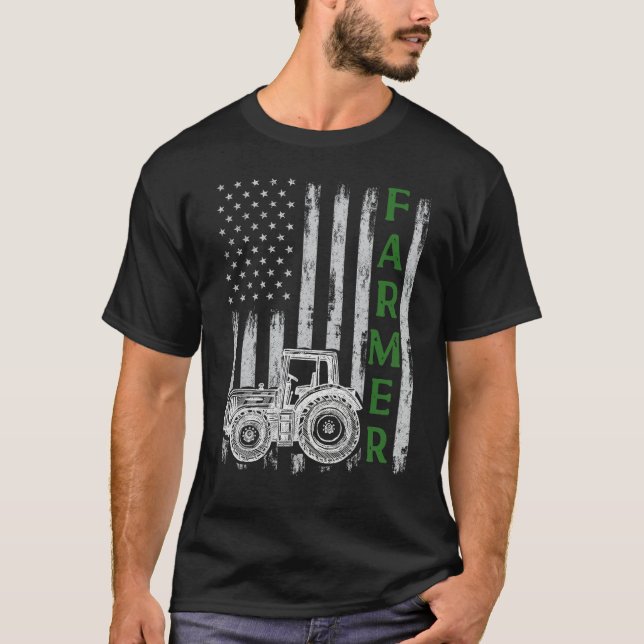 T-shirt Flag with Tractor  Patriotic Farmer N Farming Trac (Devant)