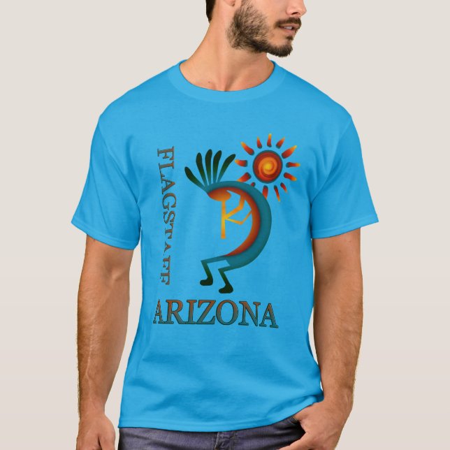 T-shirt Flagstaff Arizona Kokopelli avec Sun Turquoise (Devant)