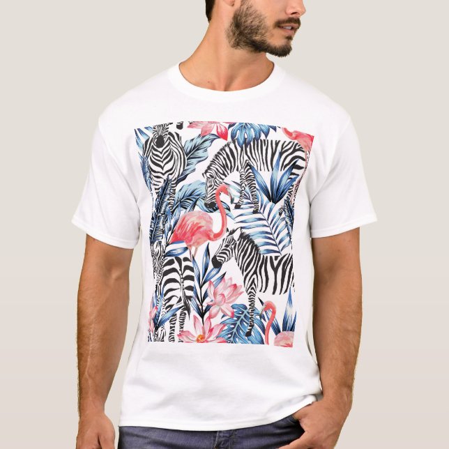 T-shirt Flair tropical : Flamant rose Zebra Paradise (Devant)