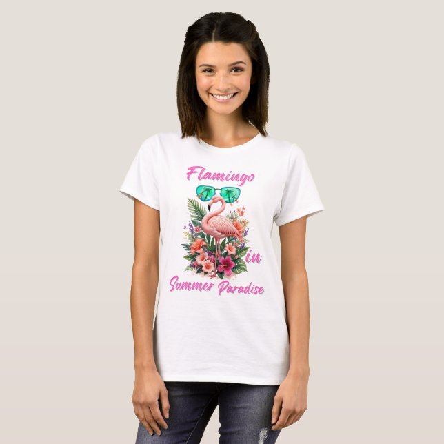 T-shirt Flamant dans le paradis d'été  (Devant entier)