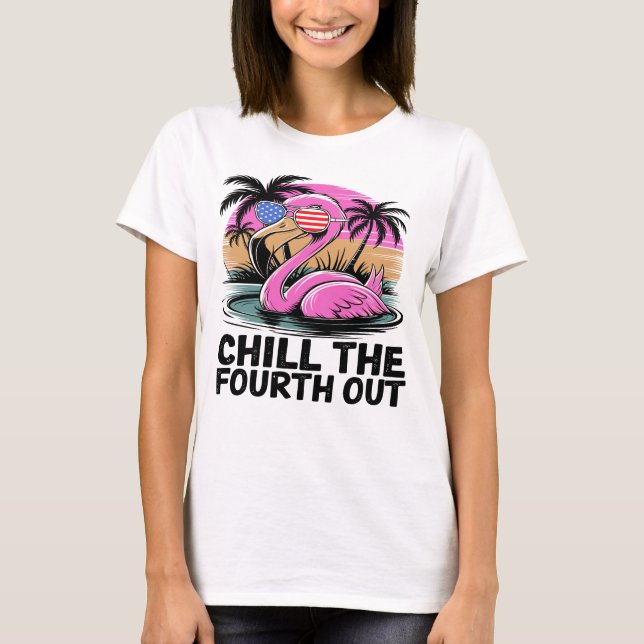 T-shirt Flamant rose 4 Juillet Fun (Devant)