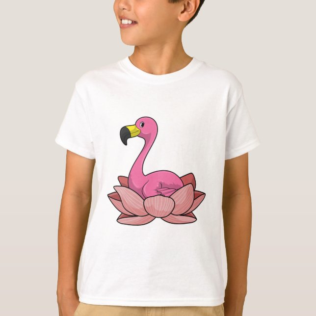T-shirt Flamant rose à fleur de Lotus (Devant)