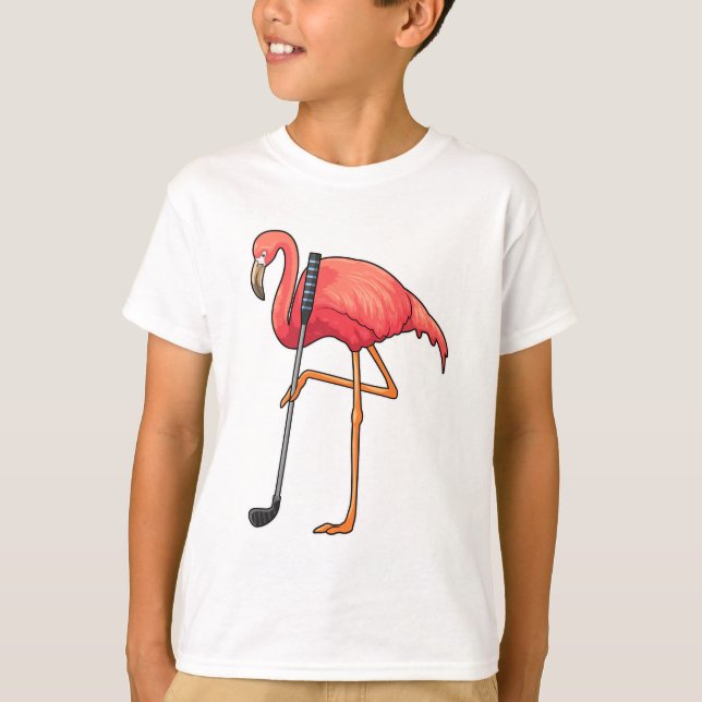 T-shirt Flamant rose à Golf avec Golf Club (Devant)