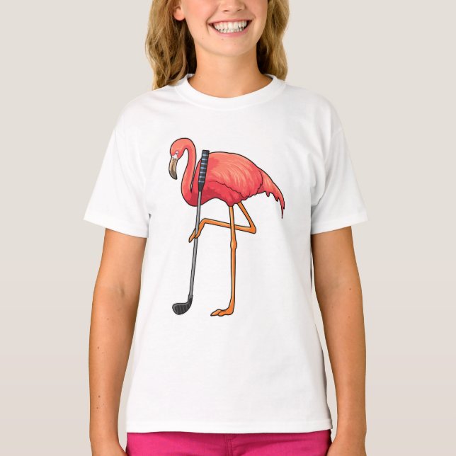 T-shirt Flamant rose à Golf avec Golf Club (Devant)