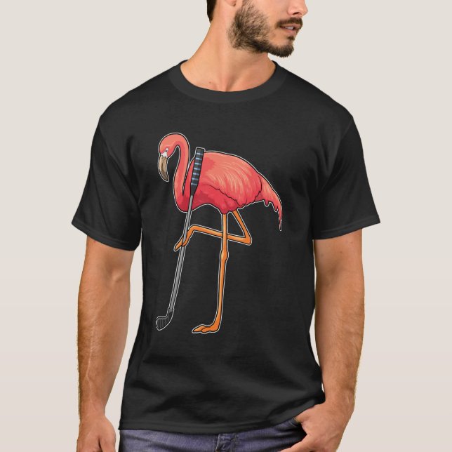 T-shirt Flamant rose à Golf avec Golf Club (Devant)
