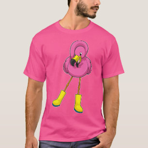 T-shirt Flamant rose à la pluie avec bottes en caoutchouc