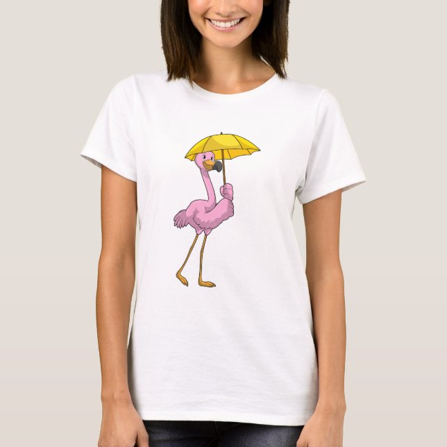 T-shirt Flamant rose à la pluie avec parapluie (Devant)
