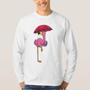 T-shirt Flamant rose à la pluie avec parapluie