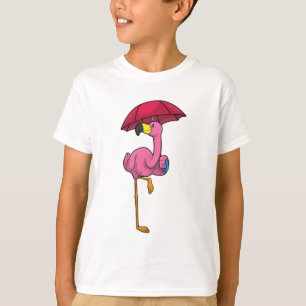 T-shirt Flamant rose à la pluie avec parapluie