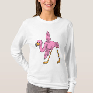 T-shirt Flamant rose à Yoga Exercice d'étirement